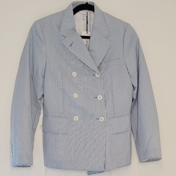 NEW THOM BROWNE BLUE Striped Wool Double Breasted BLAZER Women's RARE - Picture 2 of 16